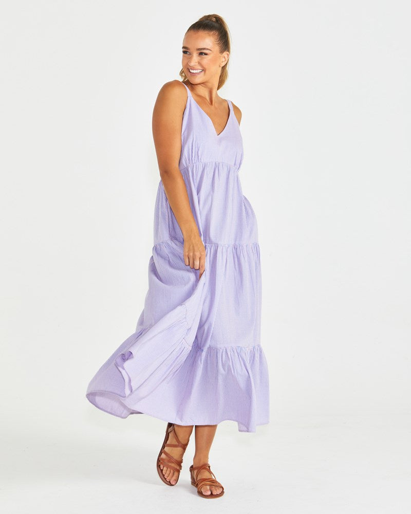 Pink and blue striped maxi dress hot sale