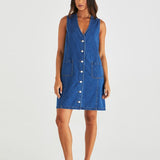 Sabine Denim Vest Dress - Mid Blue Wash