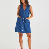 Sabine Denim Vest Dress - Mid Blue Wash