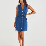 Sabine Denim Vest Dress - Mid Blue Wash