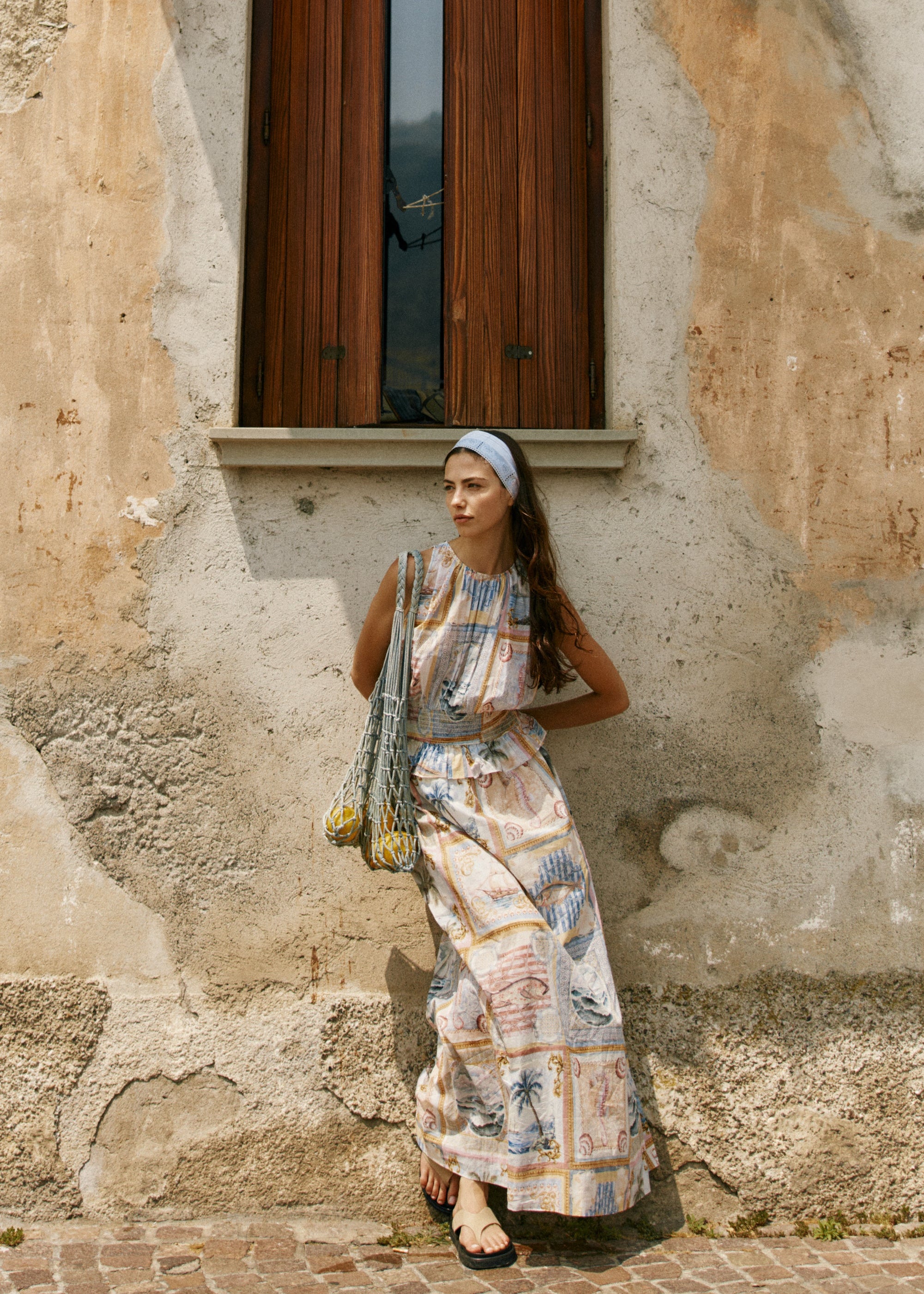 Reo Peplum Maxi Dress - Wayfarer Print | Sass Clothing