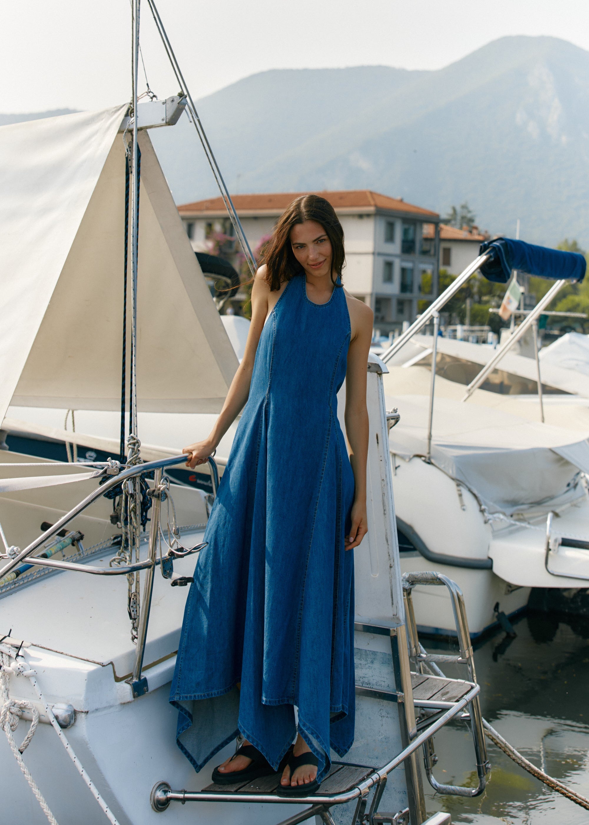 Fernanda Halter Denim Dress - Classic Blue Wash | Sass Clothing
