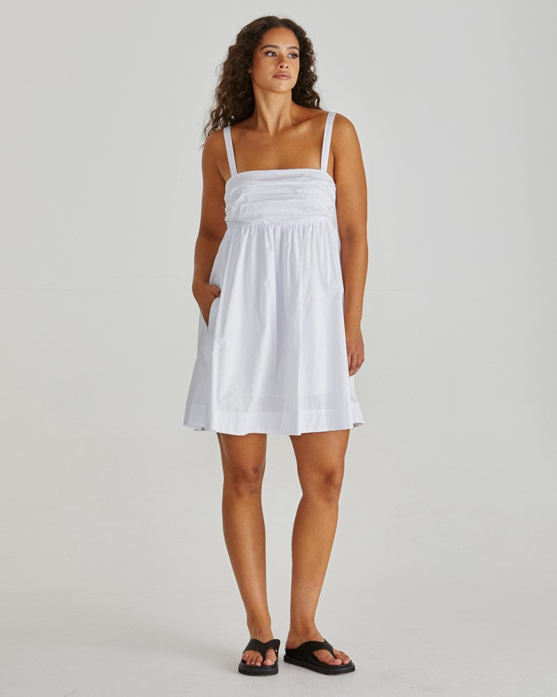 Laurie Empire Line Mini Dress - White | Sass Clothing