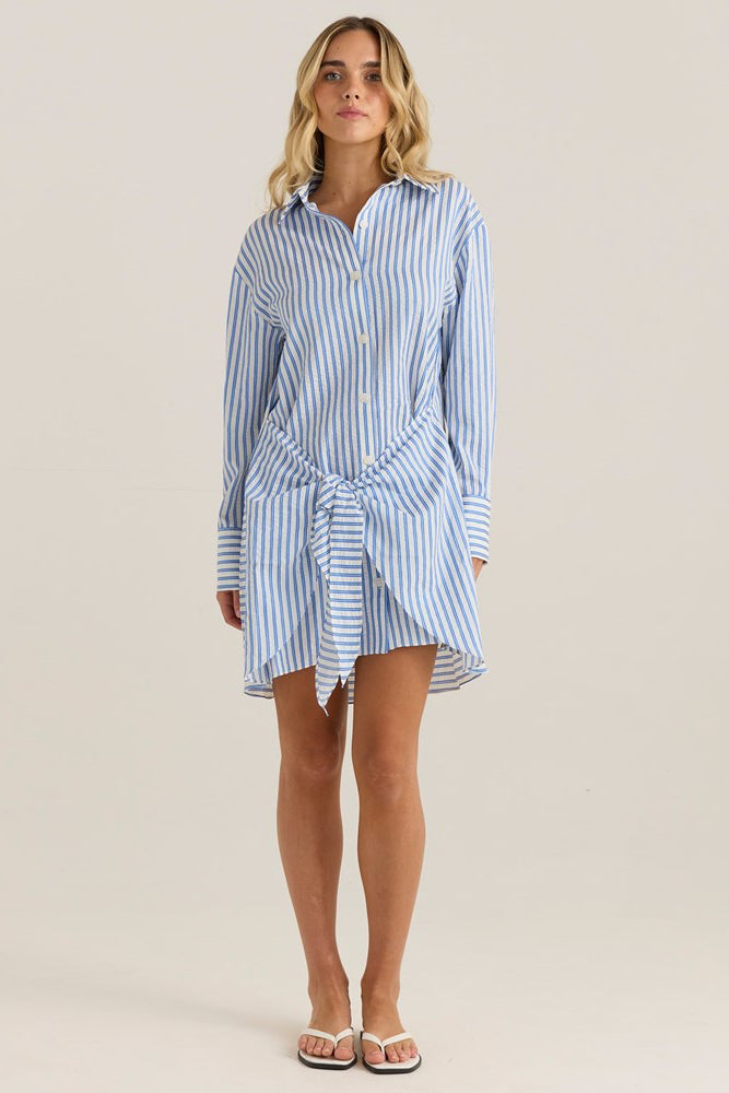 Aziza Shirt Dress - Blue/White Stripe | Sass Clothing