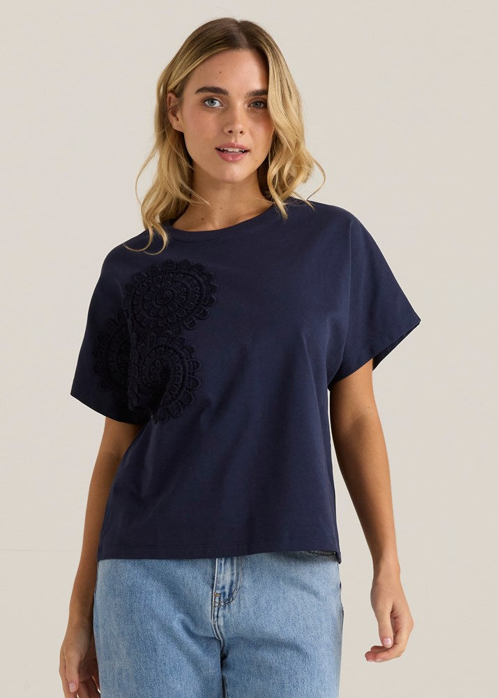 Mira Crochet Tee - Navy – Sass | Melbourne Designed Women's Fashion