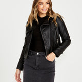 Jovie Cropped Biker Jacket - Black