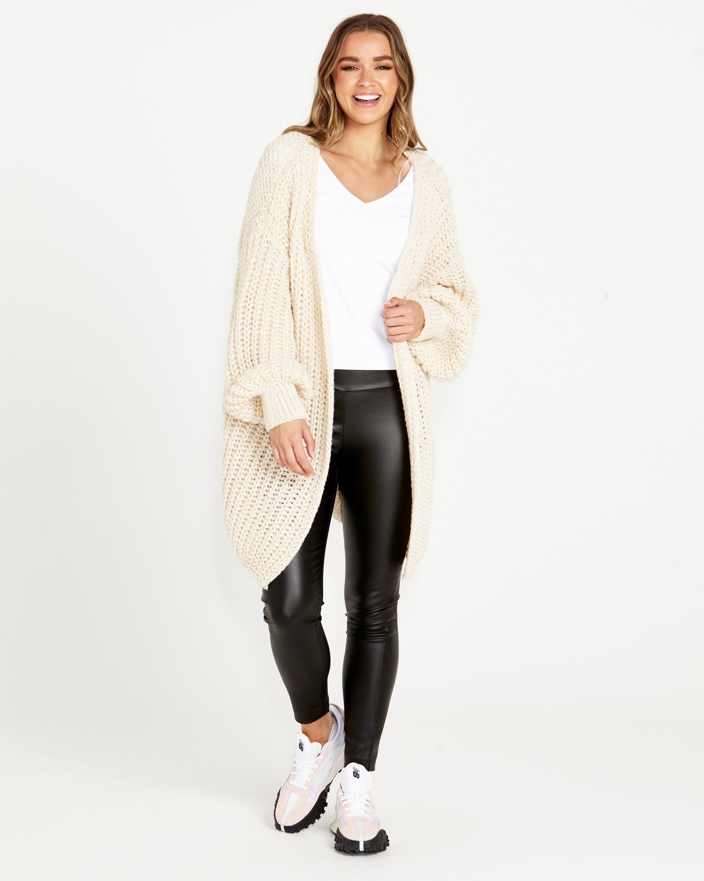 Renn Long Knit Oversized Cardigan Cream Sass Clothing