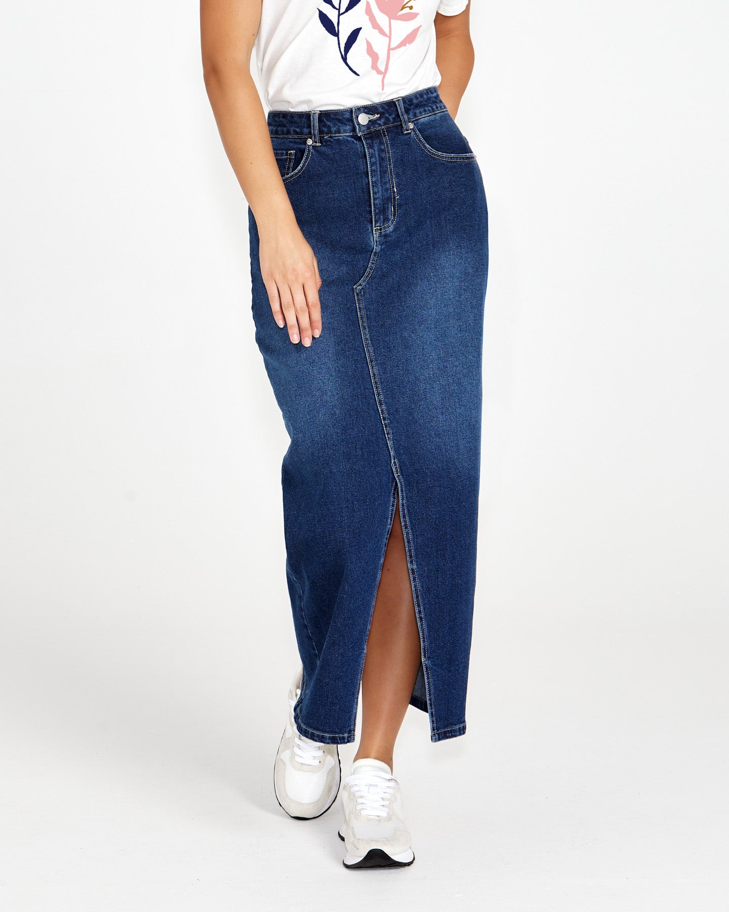 Emerald Denim Maxi Skirt 78 Wash – Sass Clothing - Main Image