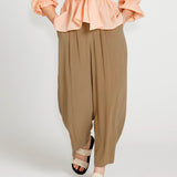 Portia Elasticated Wide Leg Linen-Blend Pants - Khaki