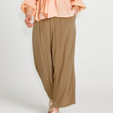 Portia Elasticated Wide Leg Linen-Blend Pants - Khaki