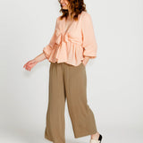 Portia Elasticated Wide Leg Linen-Blend Pants - Khaki