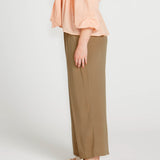 Portia Elasticated Wide Leg Linen-Blend Pants - Khaki