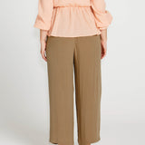 Portia Elasticated Wide Leg Linen-Blend Pants - Khaki