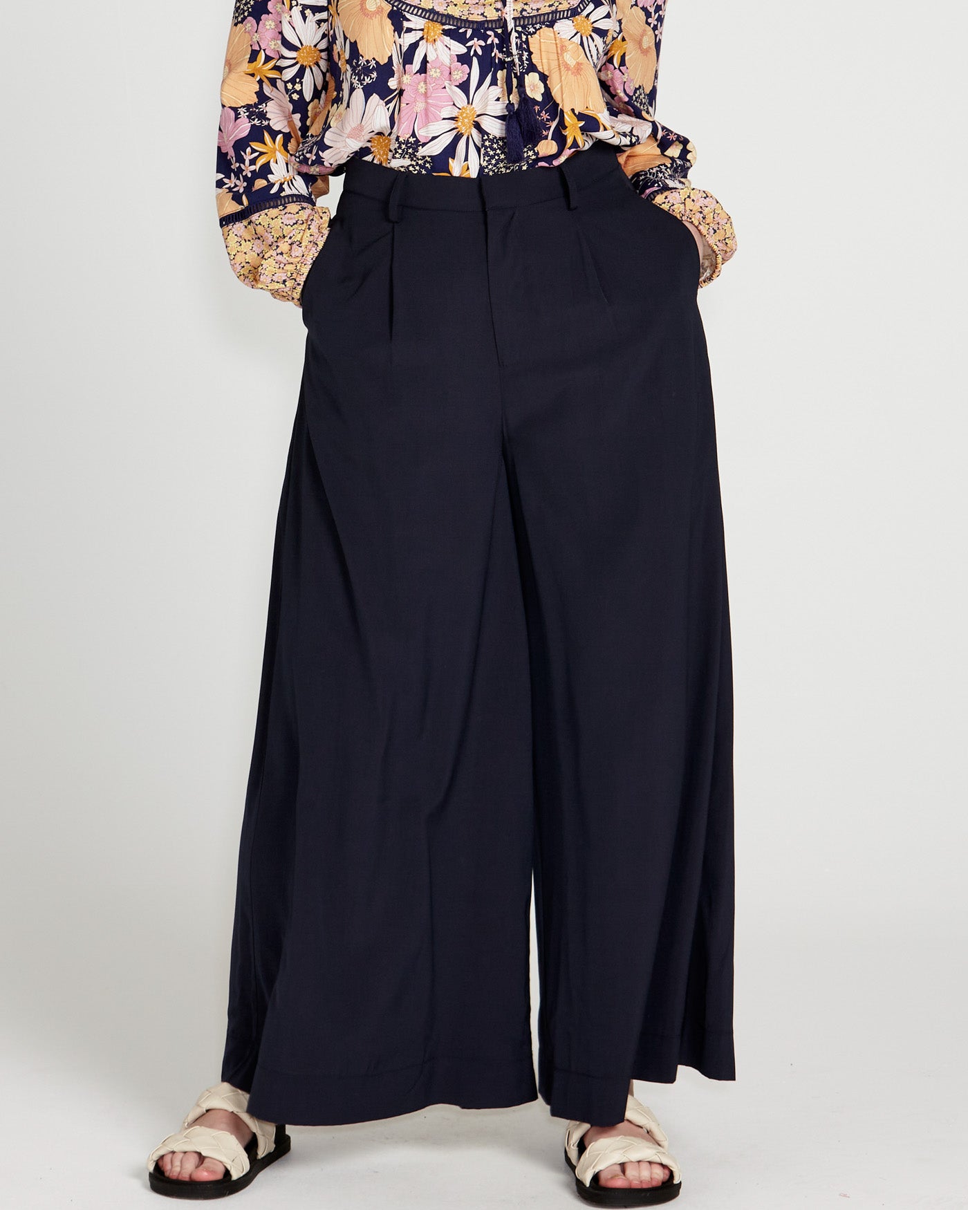 LASTINCH All Size's Solid Navy Blue Palazzo Pants