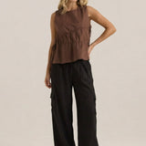 Elin Gathered Tie Top - Chocolate