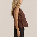 Elin Gathered Tie Top - Chocolate