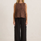 Elin Gathered Tie Top - Chocolate