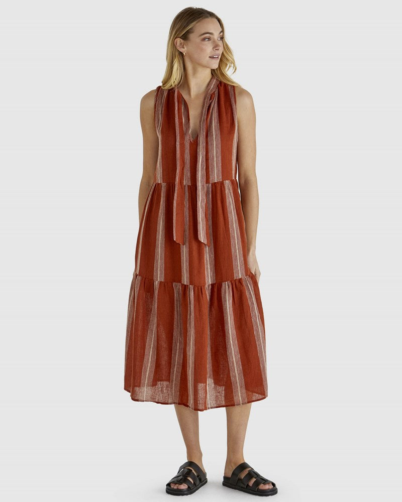 Lizzy Dress - Rust Stripe