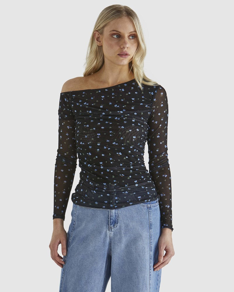 Lauretta Mesh Top - Black Ditsy