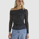 Lauretta Mesh Top - Black Ditsy