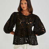 Hilde Peplum Blouse - Black