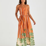 Mina Strapless Dress - Palm Stripe