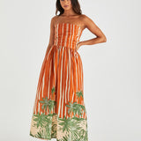 Mina Strapless Dress - Palm Stripe
