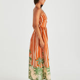 Mina Strapless Dress - Palm Stripe