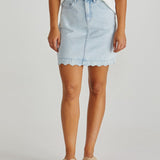 Vale Scalloped Denim Skirt - Bleach