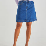 Vale Scalloped Denim Skirt - Mid Blue Wash