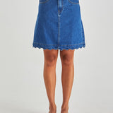 Vale Scalloped Denim Skirt - Mid Blue Wash