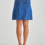 Vale Scalloped Denim Skirt - Mid Blue Wash