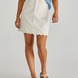 Vale Scalloped Denim Skirt - Parchment