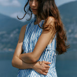 Aziza Gathered Tie Top - Blue/White Stripe