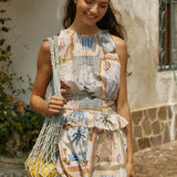 Reo Peplum Maxi Dress - Wayfarer Print