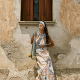 Reo Peplum Maxi Dress - Wayfarer Print