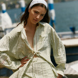 Nerida Trim Short - Olive Cream Stripe