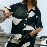 Tarni Satin Shirt - Iris Abstract Print