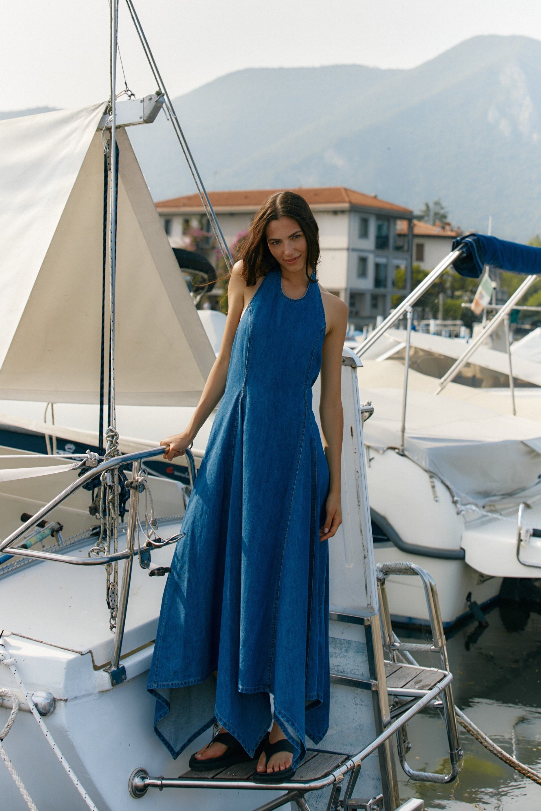 Fernanda Halter Denim Dress - Classic Blue Wash | Sass Clothing