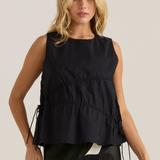 Elin Gathered Tie Top - Black