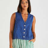 Sabine Denim Vest - Mid Blue Wash
