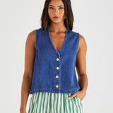 Sabine Denim Vest - Mid Blue Wash