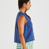 Sabine Denim Vest - Mid Blue Wash