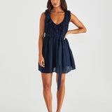 Belen Ruffled Neck Mini Dress - Navy