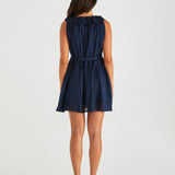 Belen Ruffled Neck Mini Dress - Navy