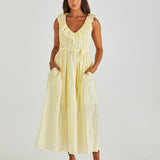 Lilla Ruffled Neck Dress - Butter Yellow