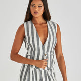 Nevada Vest - Cream Black Stripe