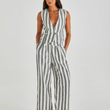 Nevada Pant - Cream Black Stripe