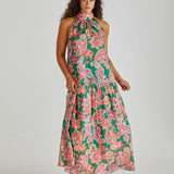 Malia Halter Dress - Pink Green Paisley