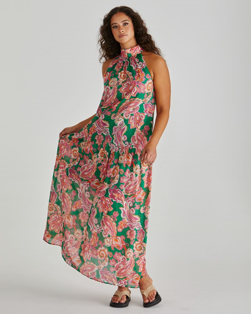 Malia Halter Dress - Pink Green Paisley | Sass Clothing | Melbourne Designed Women's Fashion Malia Halter Dress - Pink Green Paisley | Sass Clothing | Melbourne Designed Women's Fashion